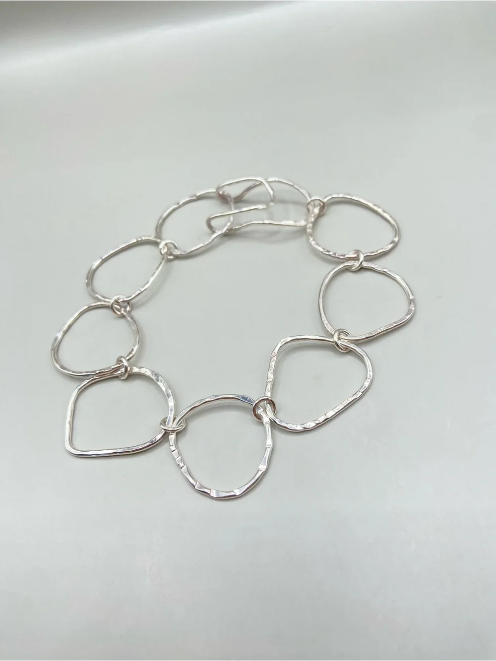 Silver Freeform Geometric Hammered Link Bracelet